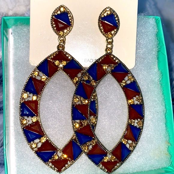 Blue and Brown Hana Statement multiple stone earrings - Picture 4 of 4